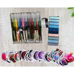 New 81 Piece Journal Notebook Pen Market Sticker Stationary School Gift Set Tape